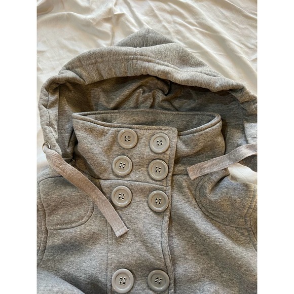 Vintage Young USA Button Up Gray Sweatshirt Coat Detachable Hood size Large - Picture 8 of 15